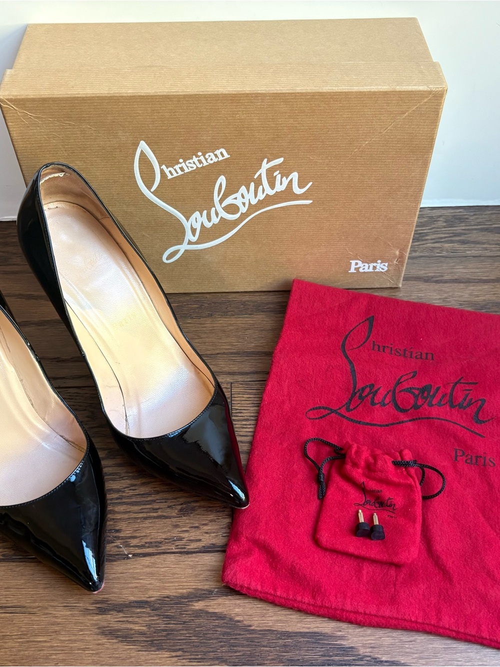 Christian Louboutin Black Patent Pointed-Toe Pumps